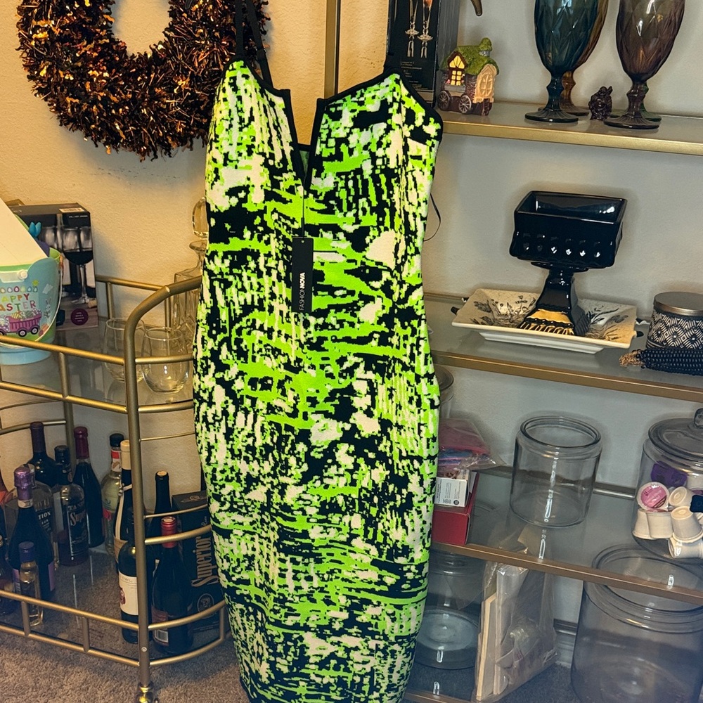 Fashion Nova Neon Green and Black Maxi Dress